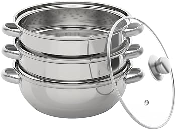 超軽量ステンレス 蒸し器 多層式 蓋付き Amazon | ガラス蓋付きステンレス蒸し器 3 段ステンレス蒸し器